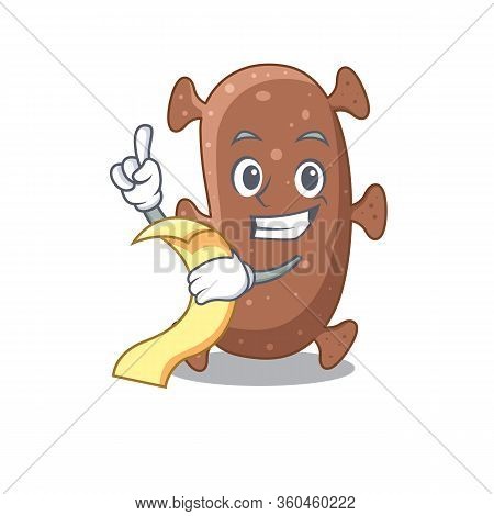 Actinomyces Israelii Mascot Character Design With A Menu On His Hand