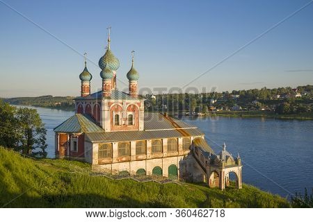 Old Church Of The Icon Of The Mother Of God Of Kazan Close Up On A Warm July Evening. Tutaev (romano