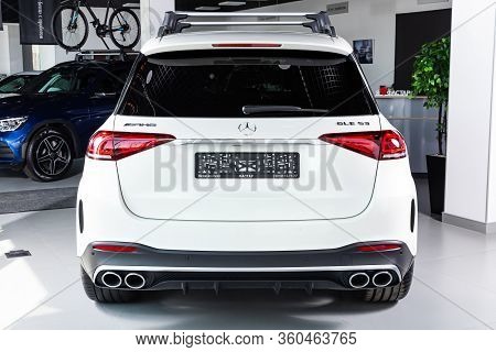 Novosibirsk/ Russia - April 06, 2020:  Mercedes-benz Gle Mid-range Luxury Suv, Back View. New Expens