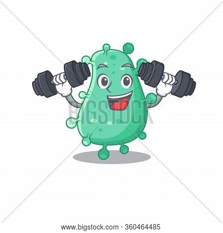 Mascot Design Of Smiling Fitness Exercise Agrobacterium Tumefaciens Lift Up Barbells