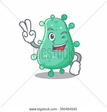 Happy Agrobacterium Tumefaciens Cartoon Design Concept With Two Fingers