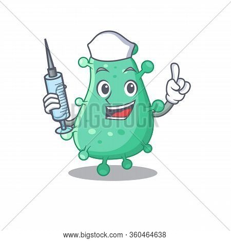 A Nice Nurse Of Agrobacterium Tumefaciens Mascot Design Concept With A Syringe