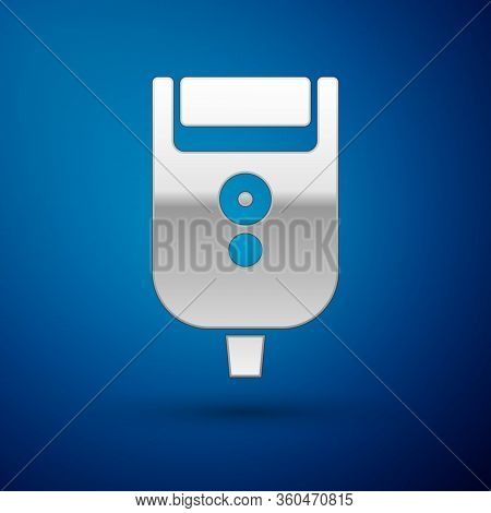 Silver Electric Razor Blade For Men Icon Isolated On Blue Background. Electric Shaver. Vector Illust