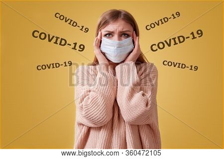 Covid-19, Pandemia. Stop Coronavirus. Viral Infection. Sars Cov 2. Seasonal Infections. Shocked Woma