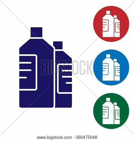Blue Plastic Bottles For Laundry Detergent, Bleach, Dishwashing Liquid Or Another Cleaning Agent Ico
