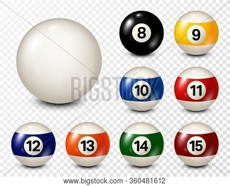 Billiard, Pool Balls With Numbers Collection. Realistic Glossy Snooker Ball. White Background. Vecto