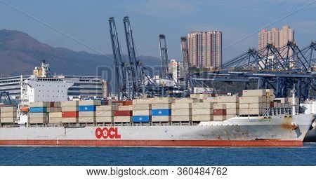 Kwai Tsing, Hong Kong 29 November 2019: Kwai Tsing Container Terminals in Hong Kong