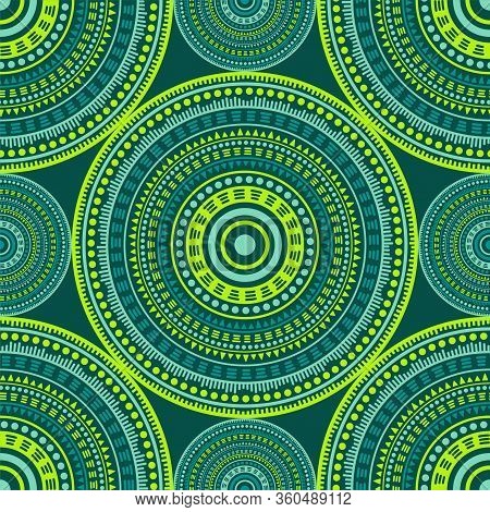 Aztec Vintage Motifs Seamless Pattern. Round Medallion Mandala Geometric Tiles. Textile Print Templa
