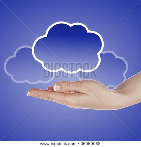 Hand med cloud computing symbol