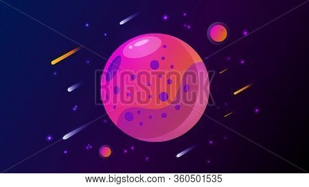 Purple And Orange Planet With Little Planets And Comets And Stars In Space