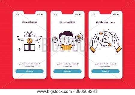 Financial Mobile App Onboarding Screens. You Got Bonus, Get The Cash Back, Save Your Time.