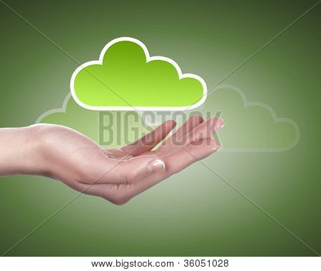 Hand med cloud computing symbol