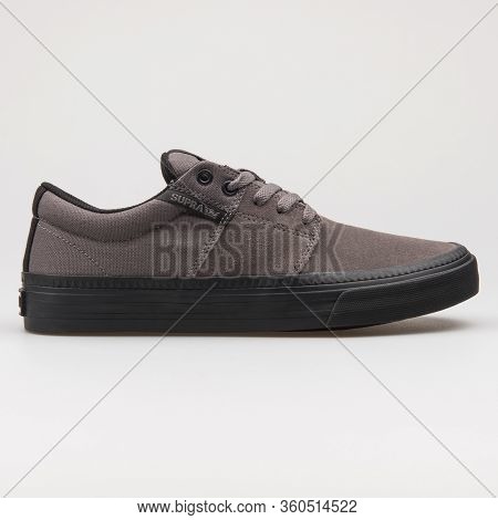 Vienna, Austria - August 16, 2017: Supra Stacks 2 Vulc Hf Grey And Black Sneaker On White Background