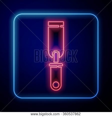 Glowing Neon Rasp Metal File Icon Isolated On Blue Background. Rasp For Working With Wood And Metal.