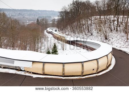 Sigulda, Latvia - January 31:  A Close Up Picture Of Sigulda Bobsleigh, Luge And Skeleton Track.  Si