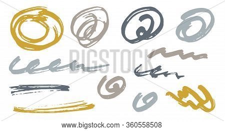 Rough Scribble Doodle Graphic Design Vector Elements.  Draft Marker Traces. Paint Brush Strokes, Cir