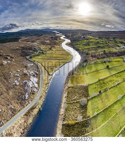 Aerial View Of Gweebarra River Between Doochary And Lettermacaward In Donegal - Ireland.