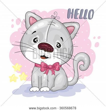 Cute Cartoon Cat. Vector Print. Good For Greeting Cards, Invitations, Decoration, Print For Baby Sho
