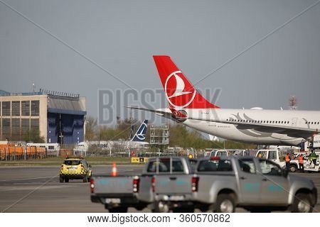Otopeni, Romania - April 8, 2020: Turkish Airlines Airplane On Henri Coanda International Airport.