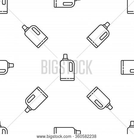 Grey Line Fabric Softener Icon Isolated Seamless Pattern On White Background. Liquid Laundry Deterge