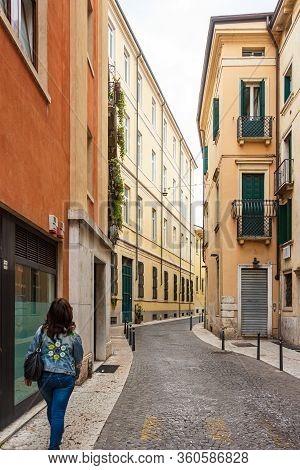 Verona, Italy, September 27, 2015 : The Architecture Of The Old Part Of The City Of Verona In Italy.