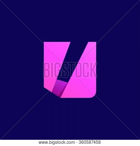 U Letter Logo. Folded Paper Style. Vector Icon Perfect For Craft Labels, Origami Posters, Cute Ident