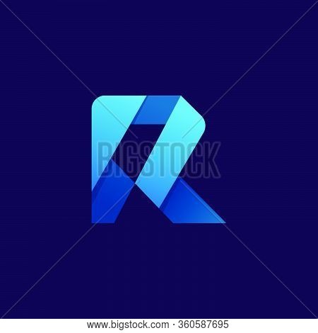 R Letter Logo. Folded Paper Style. Vector Icon Perfect For Craft Labels, Origami Posters, Cute Ident