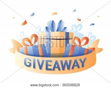Giveaway For Promo In Social Network, Advertizing Of Giving Present, Like Or Repost Isolated Icon Ve