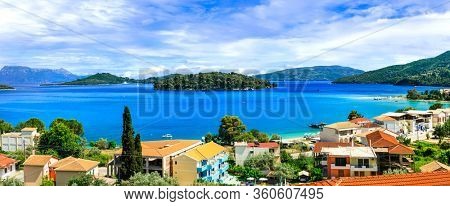 Greece travel. Picturesque NIdri bay. Beautiful Ionian island Lefkada