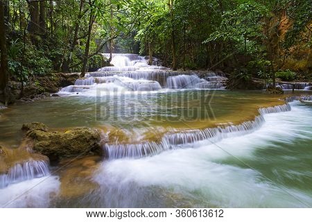 Huai Mae Khamin Waterfall  In Rainy Season And Natural In Kanchanaburi Province Thailand.
Huai Mae K