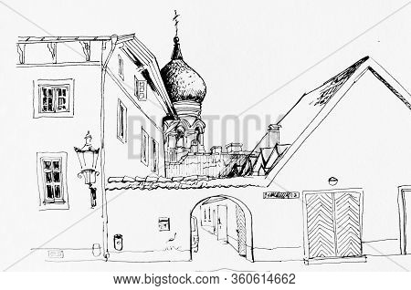 Tallin Downtown Cityscape Street Drawing Lineart Sketch