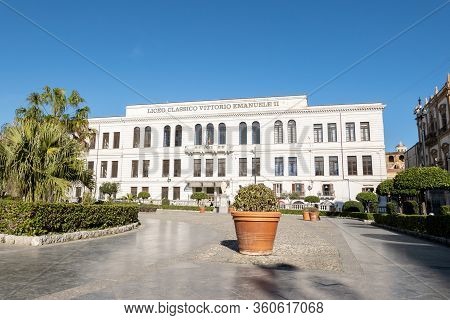 Palermo, Sicily - February 8, 2020:  Liceo Classico Vittorio Emanuele Ii University Near The Palermo