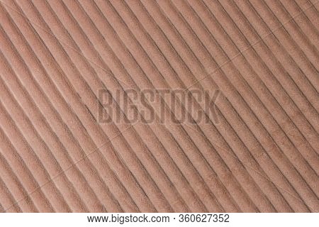 Beige Monochromatic Vertical Lines Textured Background. Close-up Of Natural Warm Coverlet, Wrap, Cov