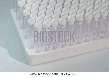 Closeup Photo Of Empty Vacuum Venipuncture Test Tubes In Hospital