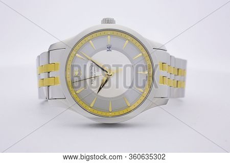Ibach, Switzerland 31.03.2020 - The Close Up Of Victorinox Woman Watch Stainless Steel Case Stainles