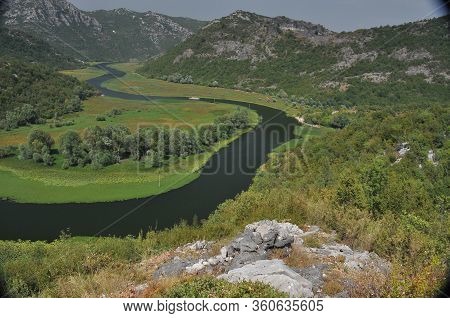 Rijeka Crnojevića, Part Of The Skadar Lake In Montenegro. Tourist Cruises By Boat On The Beautiful M