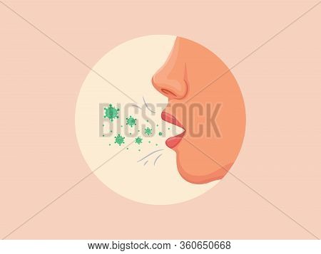 Human Cough Spreading Virus From Mouth Concept From Side View With Modern Flat Style Vector