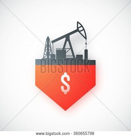 Oil Crisis Icon. Flat Design With Pump Jack And Red Down Arrow Showing A Decline In Oil Prices. Stoc