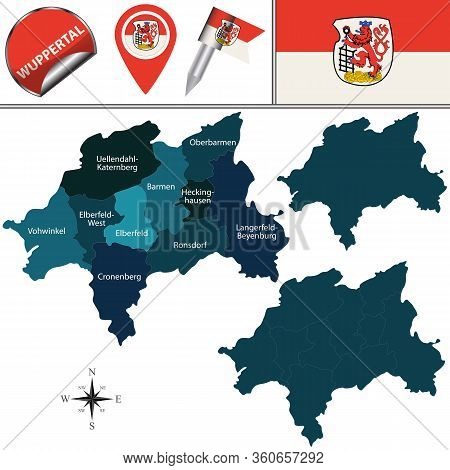 Vector Map Of Wuppertal, Germany With Named Districts And Travel Icons