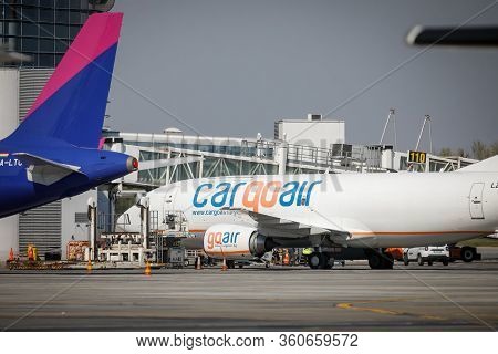 Otopeni, Romania - April 9, 2020: Cargo Air Airplane On Henri Coanda International Airport.