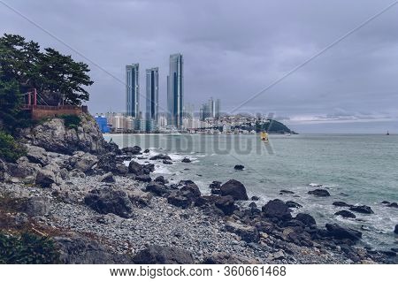View On Busan Cityscape From Dongbaekseom Island On Gloomy Day