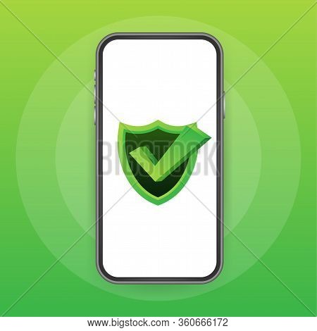 Data Protection On Smartphone, Privacy, And Internet Security. Vector Stock Illustration.