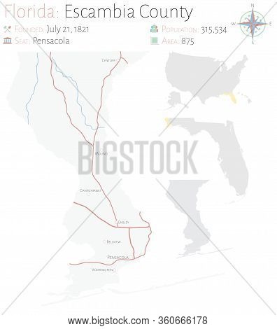 Large And Detailed Map Of Escambia County In Florida, Usa.