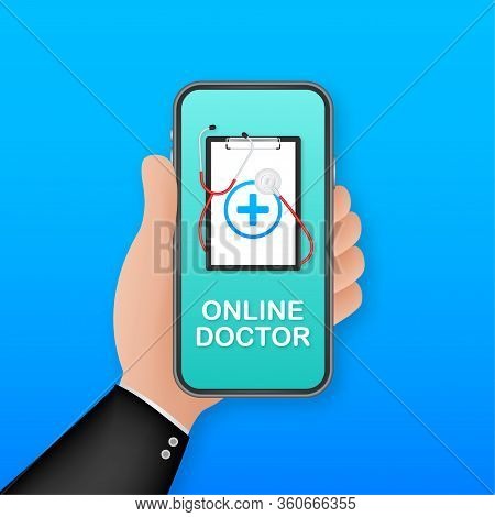 Online Docton Smartphone For Medical Design. Health Care, Medicine Service Hospital Doctor. Healthca