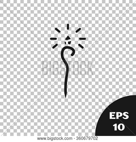 Black Magic Staff Icon Isolated On Transparent Background. Magic Wand, Scepter, Stick, Rod. Vector I