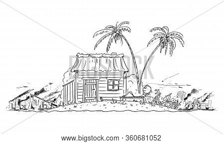 Vector Cartoon Stick Figure Drawing Conceptual Illustration Of Happy Man Enjoying Living Alone On Sm