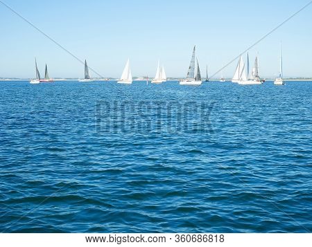 Yachts Sailing On The Sea. Sport Concept.