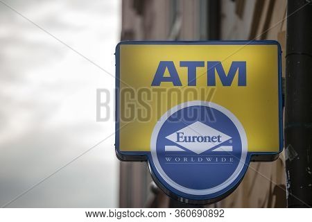 Prague, Czechia - November 3, 2019: Euronet Worldwide Logo Indicating One Of Their Atm In Prague. Eu