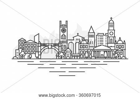 Bridgetown City, Barbados Architecture Line Skyline Illustration. Linear Vector Cityscape With Famou