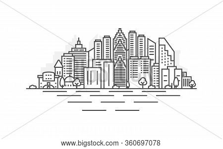 Houston City, Texas Architecture Line Skyline Illustration. Linear Vector Cityscape With Famous Land
